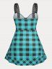 Plaid Backless Cami Tank Top and High Rise 3D Print Leggings Plus Size Summer Outfit -  