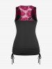 Plus Size Cowl Neck Cinched Rose Lace Tank Top -  