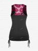 Plus Size Cowl Neck Cinched Rose Lace Tank Top -  