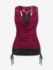 Plus Size Cowl Neck Cinched Rose Lace Tank Top -  
