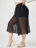 Plus Size High Rise Chiffon Overlay Capri Culottes -  