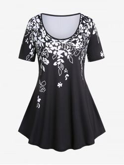Plus Size Floral Two Tone Short Sleeves Tee - BLACK - 3X | US 22-24