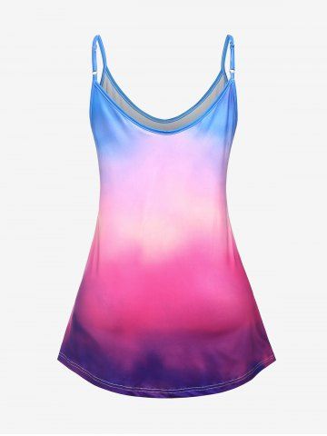 Plus Size Rainbow Color Rose Print Tank Top
