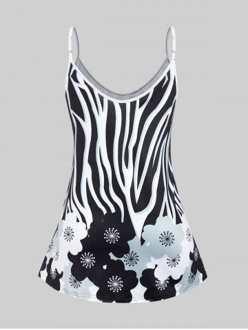 Plus Size Zebra Floral Print Tank Top