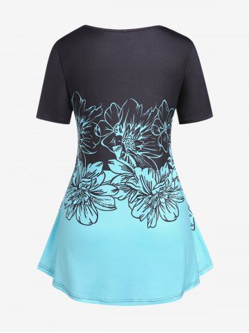 Plus Size Colorblock Floral Print Tee