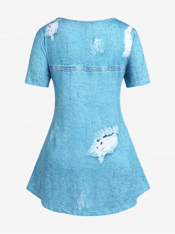 Plus Size Ripped Denim 3D Print T-shirt