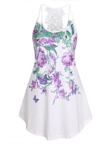 Flower Leaf Print Vacation Casual Tank Top - LIGHT PURPLE - XXXL