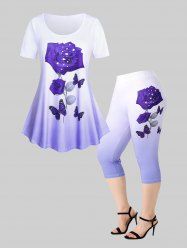 Butterfly Rose Ombre Tee and Capri Leggings Plus Size Summer Outfit -  