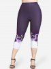 Plus Size High Waist Floral Heart Print Capri Skinny Leggings -  