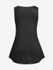 Plus Size Planet Print Lace Panel Colorblock Tank Top -  