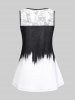 Plus Size Gothic Skull Print Lace Panel Tank Top -  