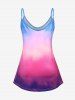 Plus Size Rainbow Color Rose Print Tank Top -  