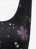 Plus Size Sakura Flower Print Lace Panel Tank Top -  