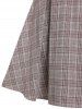 Cut Out Lace Up Pleated A Line Midi Plaid Vintage Dress -  