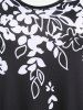 T-shirt Bicolore Fleuri de Grande Taille à Manches Courtes - Noir 