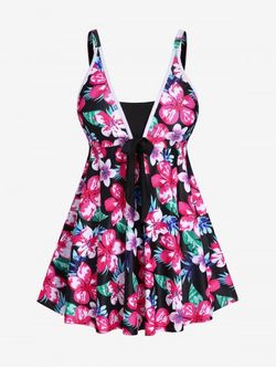 Plus Size Padded Tropical Floral Backless Tankini Swimsuit - MULTI - L