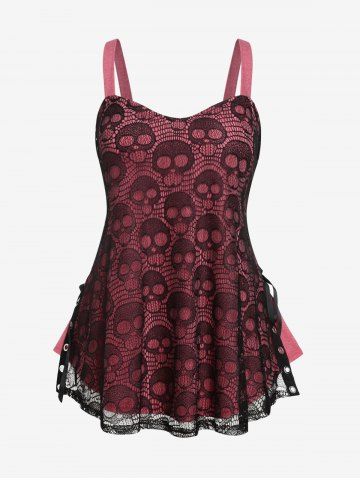 Plus Size Skull Lace Overlay Gothic Tank Top