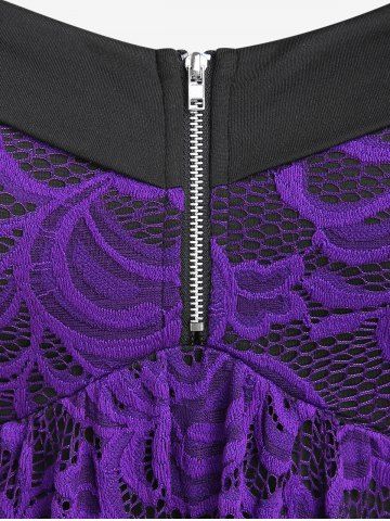 Plus Size Buckle Strap Zippered Empire Waist Lace Tank Top