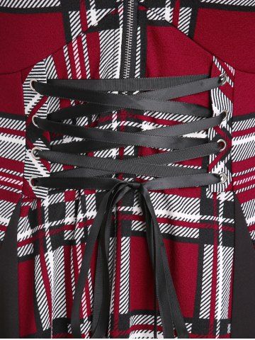 Plus Size Buckled Strap Plaid Lace Up Vintage 1950s Dress