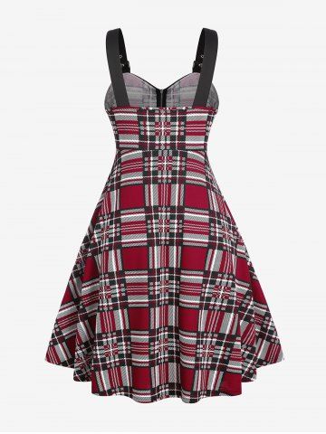 Plus Size Buckled Strap Plaid Lace Up Vintage 1950s Dress