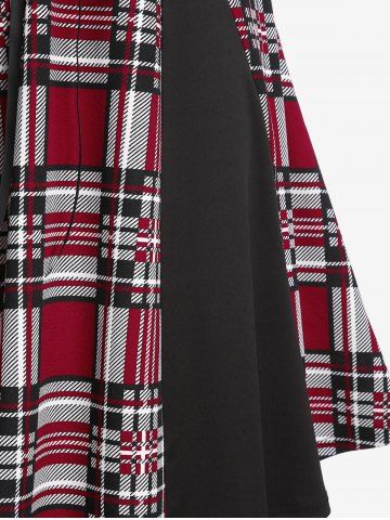 Plus Size Buckled Strap Plaid Lace Up Vintage 1950s Dress