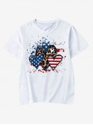 T-shirt à Imprimé Léopard Cœur Patriotique à Manches Courtes pour Enfants - Blanc 110