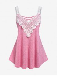 Plus Size Lace Panel Two Tone Crisscross Tunic Tank Top -  