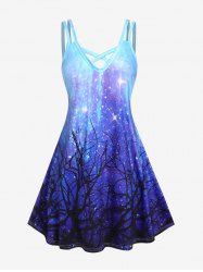 Plus Size 3D Glitter Sparkles Three Print Crisscross Sleeveless A Line Dress -  