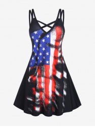 Plus Size Crisscross Patriotic American Flag Print Dress -  