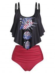 Maillot de Bain Tankini Patriotique à Imprimé Vie Mer - Noir XXXL