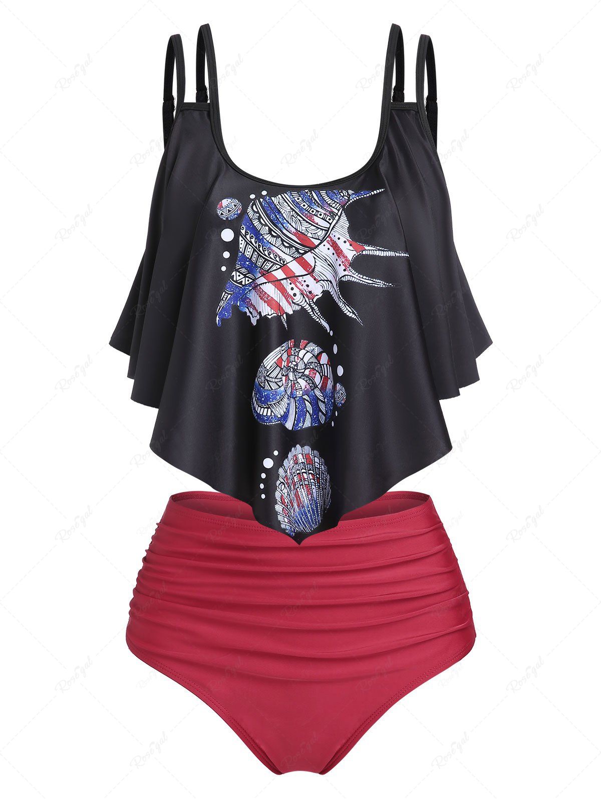 Maillot de Bain Tankini Patriotique à Imprimé Vie Mer Noir XXXL