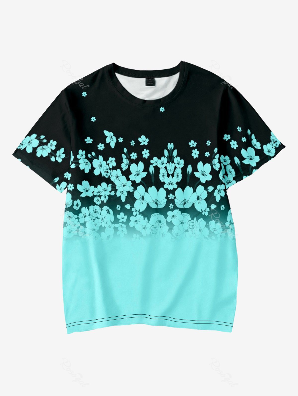 T-shirt pour Enfants à Imprimé Fleuri en Blocs de Couleurs Bleu 170
