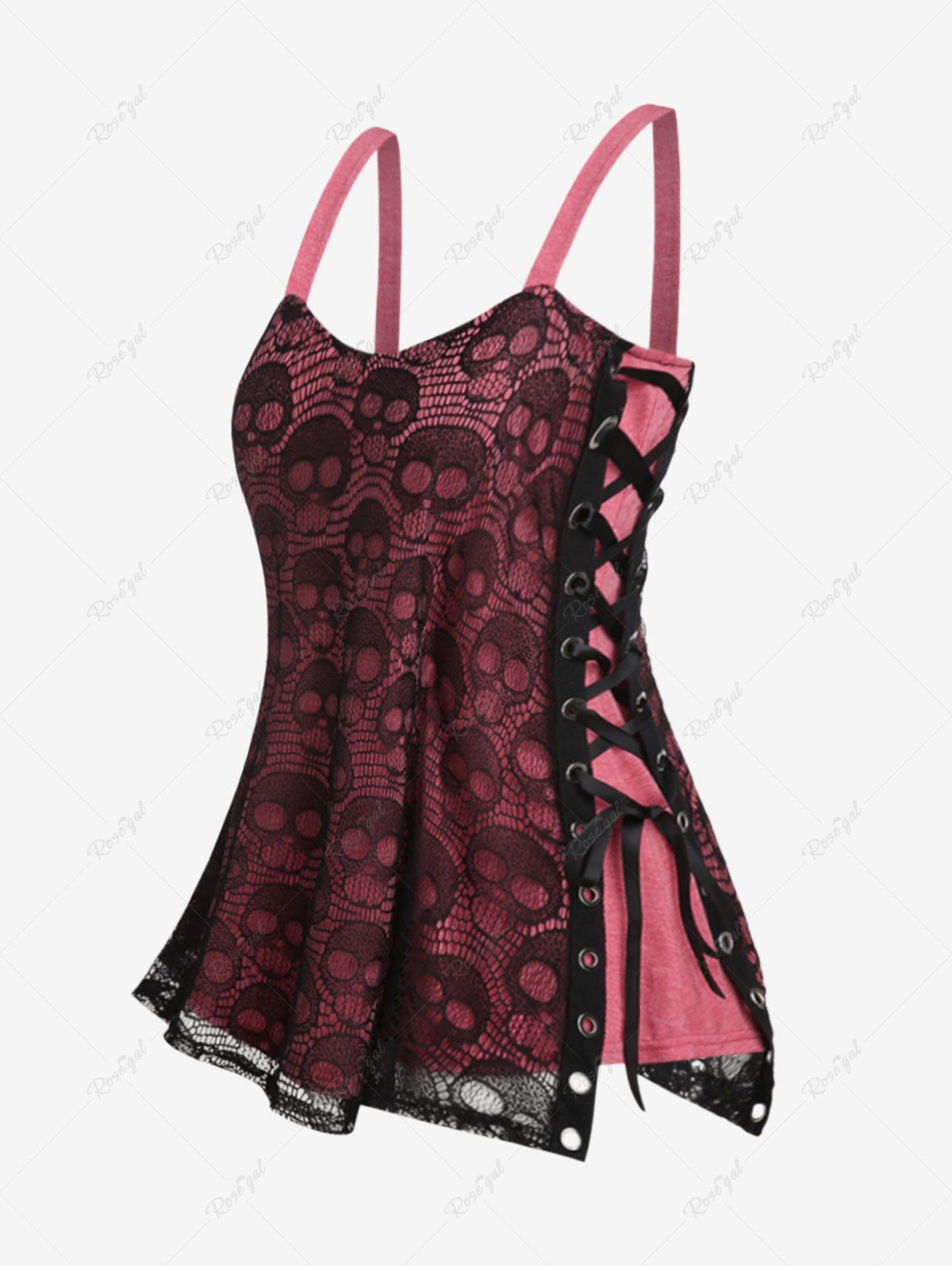 Sale Plus Size Skull Lace Overlay Gothic Tank Top  