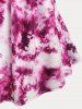 Lace Up Tie Dye Colorblock Tunic Top and Floral Print High Waist Capri Leggings Plus Size Summer Outfit -  