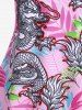 Plus Size Oriental Dragon Leaves Print Padded Boyleg Tankini Swimsuit -  