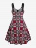 Plus Size Buckled Strap Plaid Lace Up Vintage 1950s Dress -  