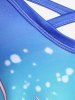 Robe D'été Croisée à Imprimé Plume Grande Taille en Couleur Ombre - Bleu 4X | US 26-28