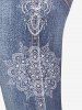 Legging Corsaire Moulant à Imprimé 3D Jean à Coupe Haute de Grande Taille - Bleu clair 