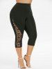 Plus Size Skull Lace Insert Cropped Leggings -  