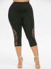 Plus Size Skull Lace Insert Cropped Leggings -  