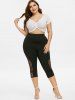Plus Size Skull Lace Insert Cropped Leggings -  