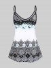 Plus Size Flower Ethnic Printed Colorblock Tank Top -  