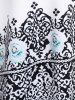 Plus Size Flower Ethnic Printed Colorblock Tank Top -  
