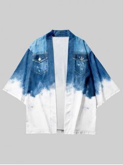 Plus Size 3D Denim Print Open Kimono - LIGHT BLUE - L