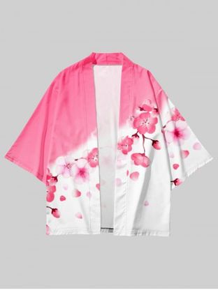 Plus Size Sakura Print Open Kimono