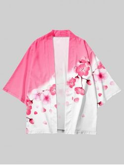 Plus Size Sakura Print Open Kimono - LIGHT PINK - 5XL
