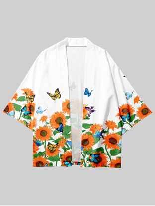 Plus Size Sunflower Butterfly Print Kimono Top