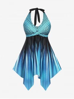 Plus Size Halter Ombre Stripe Polka Dot Handkerchief Modest Swim Dress - MULTI-A - 3X