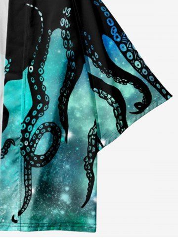 Plus Size Octopus Galaxy Print Open Front Kimono