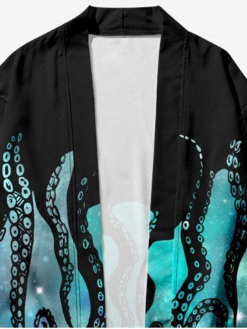 Plus Size Octopus Galaxy Print Open Front Kimono